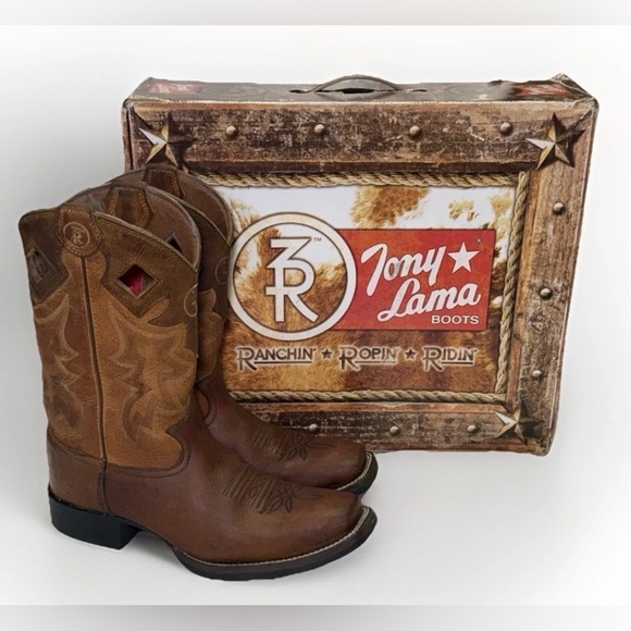 TONY LAMA 3R BROWN LEATHER COWBOY WORK BOOTS #RR1122 MEN'S 7 D WAVY BUFFALO READ
